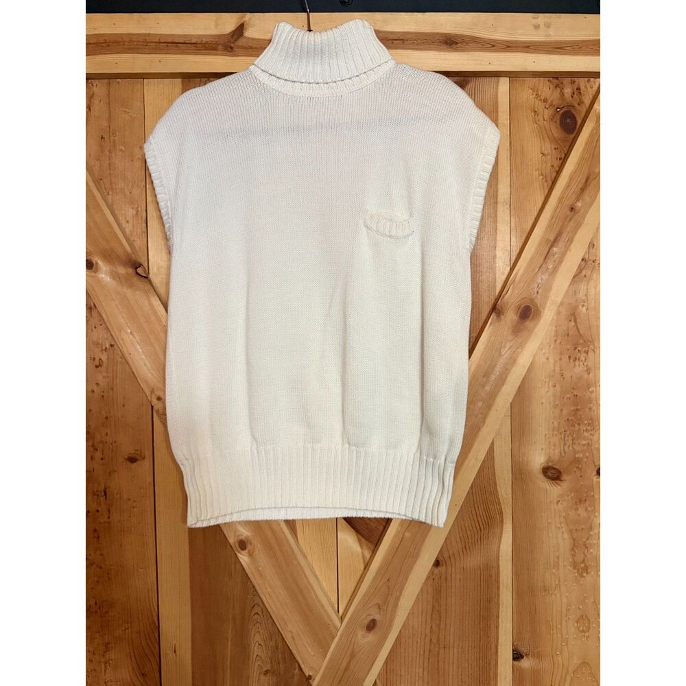 90s Liz Claiborne Ivory Cable Knit Mock Neck Sleeveless Sweater Vest L Preppy